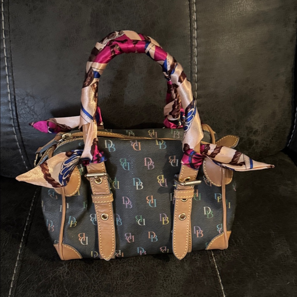 Dooney & Bourke Multicolor Rainbow Monogram Satchel Handbag Purse Handle Scarves - Picture 12 of 13